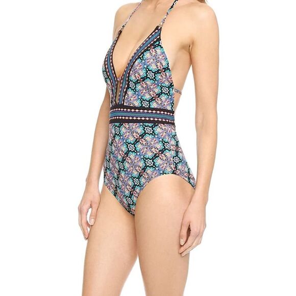 Nanette Lepore Paloma Goddess Black & Multi Color Embroidered One Piece Swimsuit - Picture 4 of 10